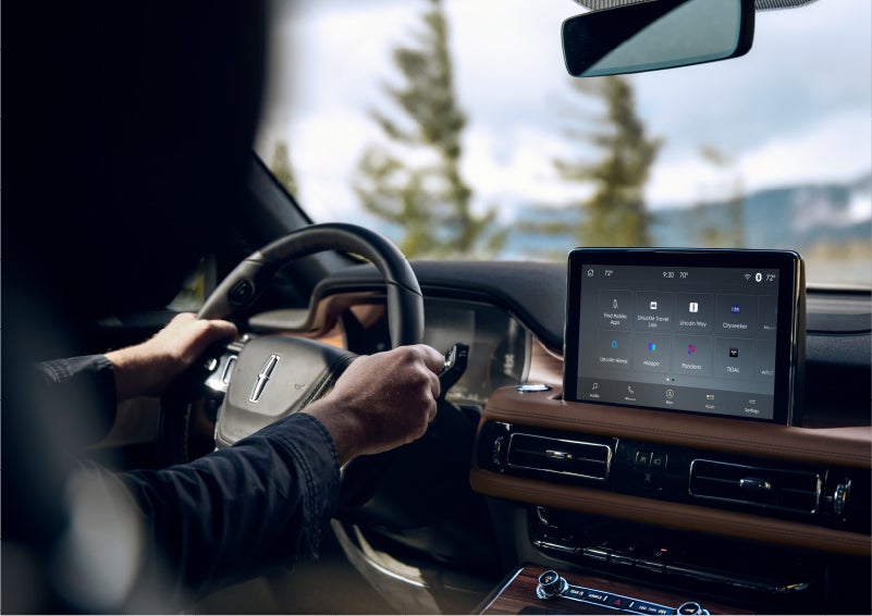 The Lincoln+Alexa app screen is displayed in the center screen of a 2023 Lincoln Aviator® Grand Touring SUV | Al Packer Lincoln in West Palm Beach FL