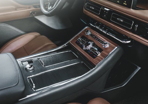 The front center console of a 2024 Lincoln Aviator® SUV is shown | Al Packer Lincoln in West Palm Beach FL