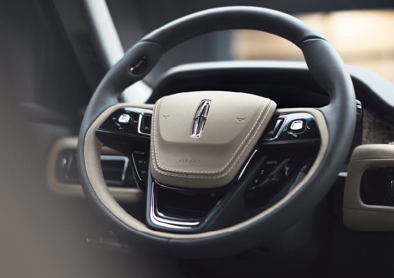 The intuitively placed controls of the steering wheel on a 2024 Lincoln Aviator® SUV | Al Packer Lincoln in West Palm Beach FL