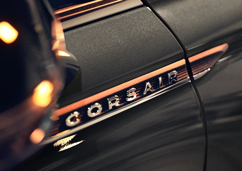 The stylish chrome badge reading “CORSAIR” is shown on the exterior of the vehicle. | Al Packer Lincoln in West Palm Beach FL