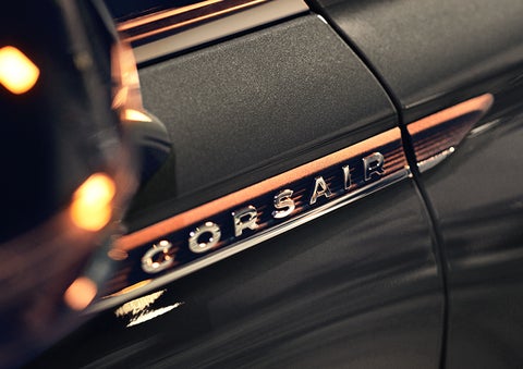 The stylish chrome badge reading “CORSAIR” is shown on the exterior of the vehicle. | Al Packer Lincoln in West Palm Beach FL