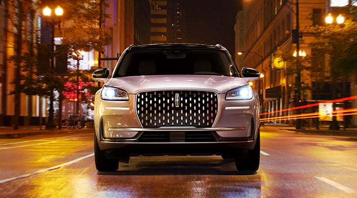The striking grille of a 2024 Lincoln Corsair® SUV is shown. | Al Packer Lincoln in West Palm Beach FL