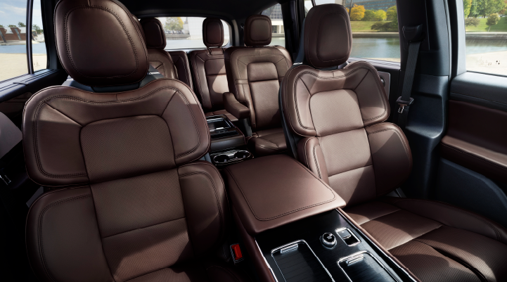 The cabin of the 2025 Lincoln Aviator® SUV is shown with black and brown accents. | Al Packer Lincoln in West Palm Beach FL