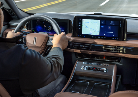 A person is driving a 2025 Lincoln Aviator® SUV from inside the cabin. | Al Packer Lincoln in West Palm Beach FL