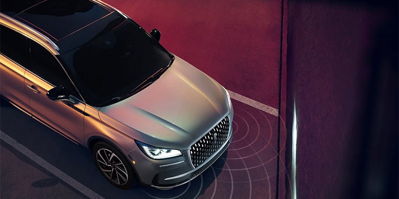 A top-front view of a white 2024 Lincoln Corsair